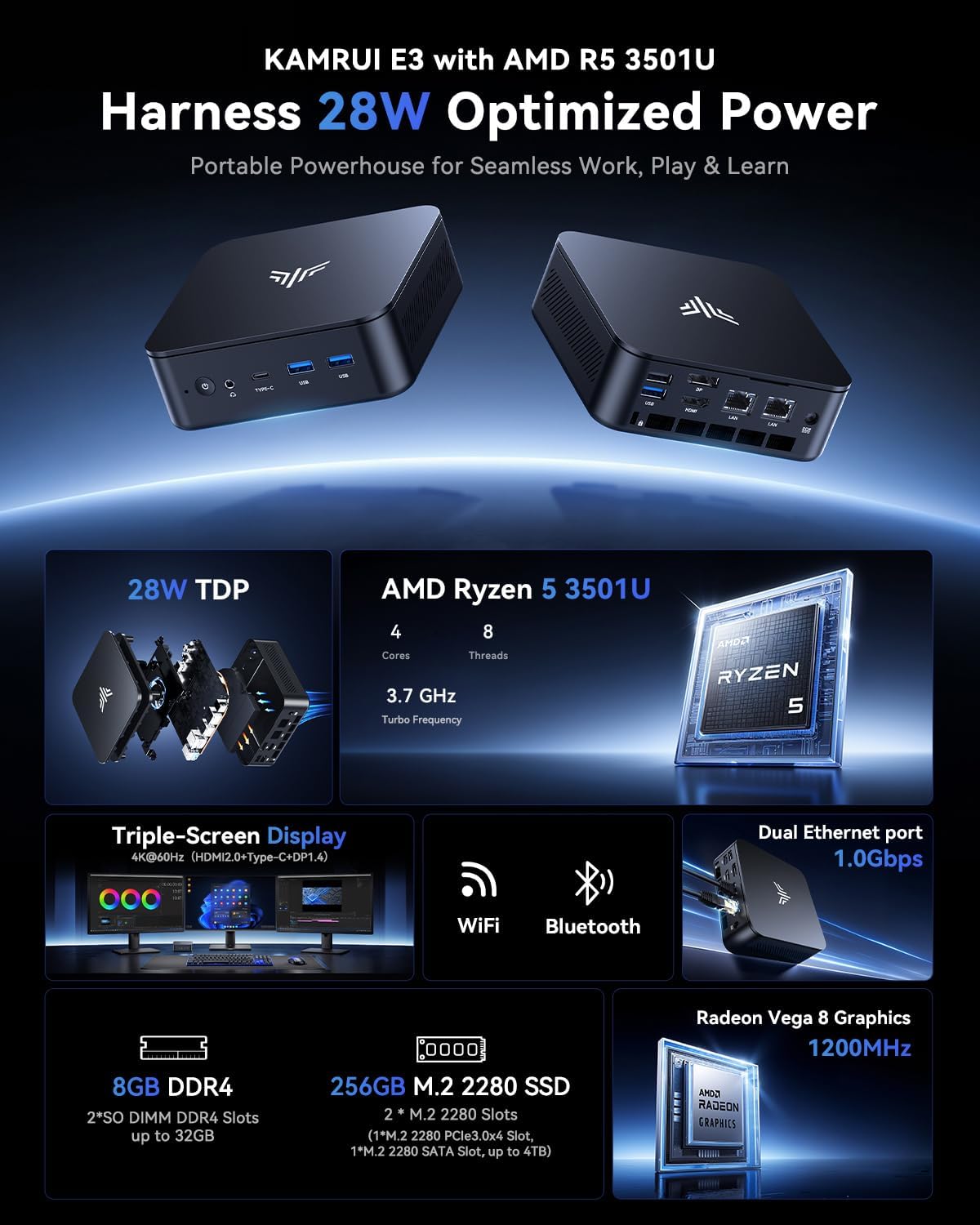 KAMRUI Mini PC Ryzen 5 3501U 8 - Ddr4 8Gb review and price
